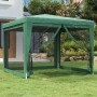 Grünes vidaXL Partyzelt 3x3 m mit Mesh-Seitenwänden im Garten.