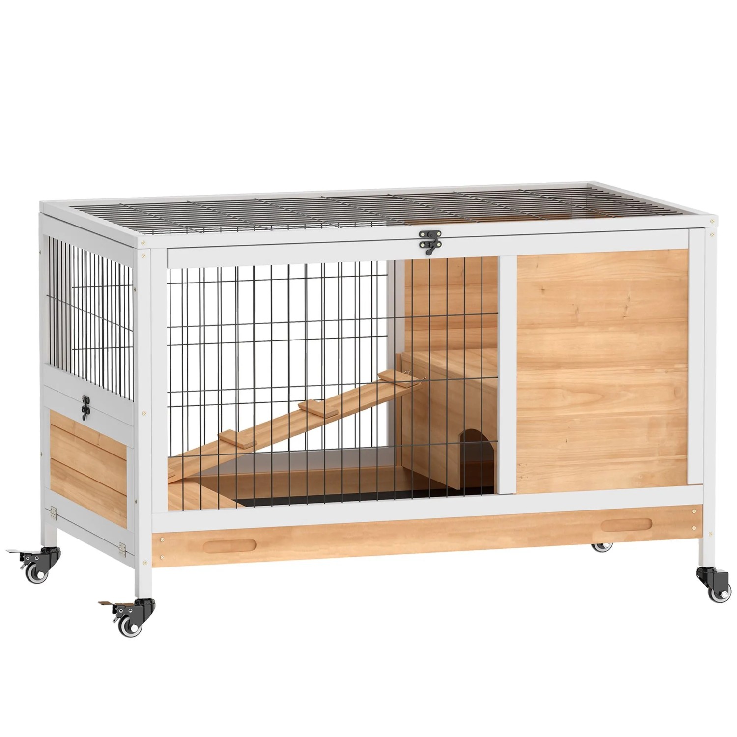 PawHut Kaninchenstall Tannenholz Metall 90L x 53B x 59H cm Gelb