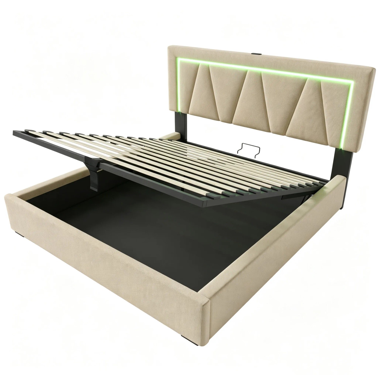 okwish Doppelbett 140x200cm mit LED USB C Stauraum Jugendzimmer Beige mit Matratze