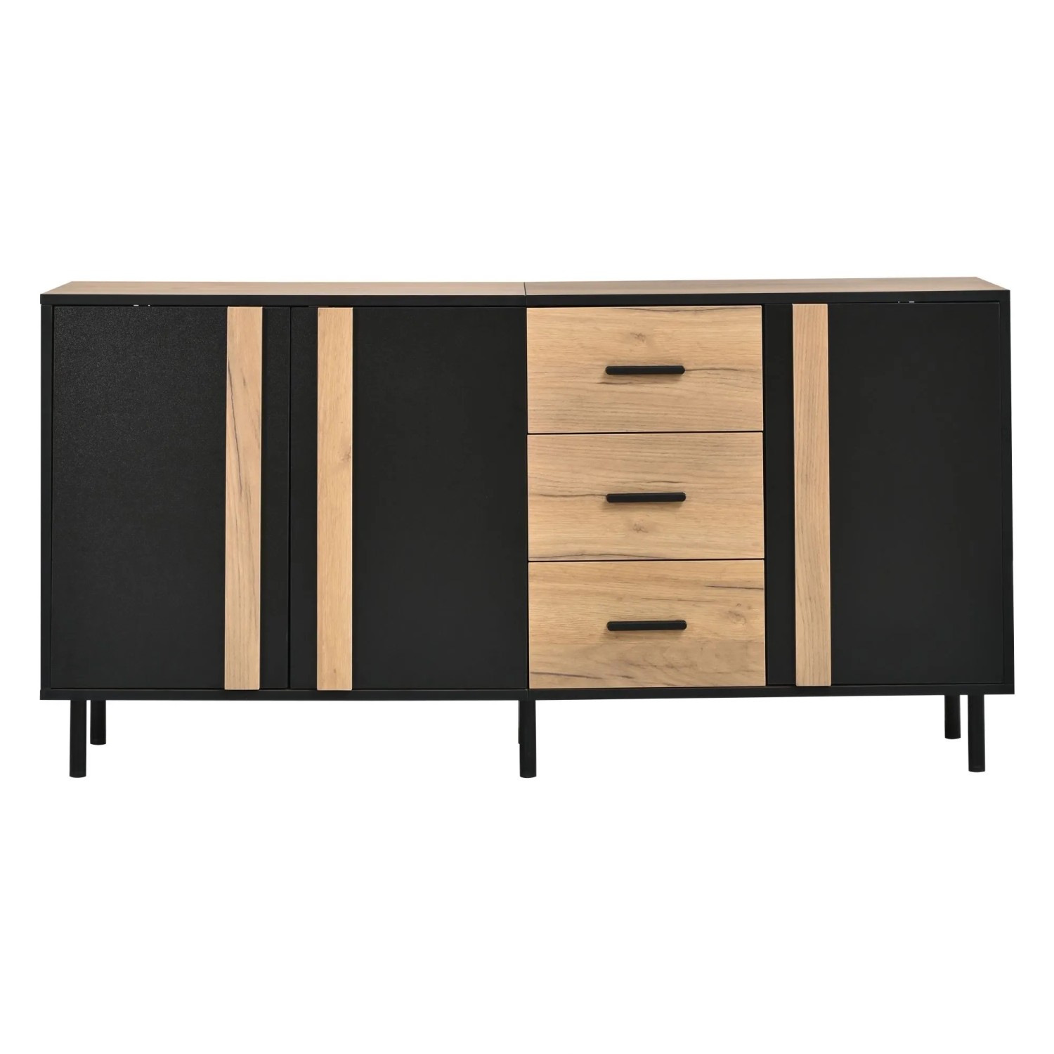 Merax Sideboard 140x35x70 cm 3 Türen 3 Schubladen Metallbeine