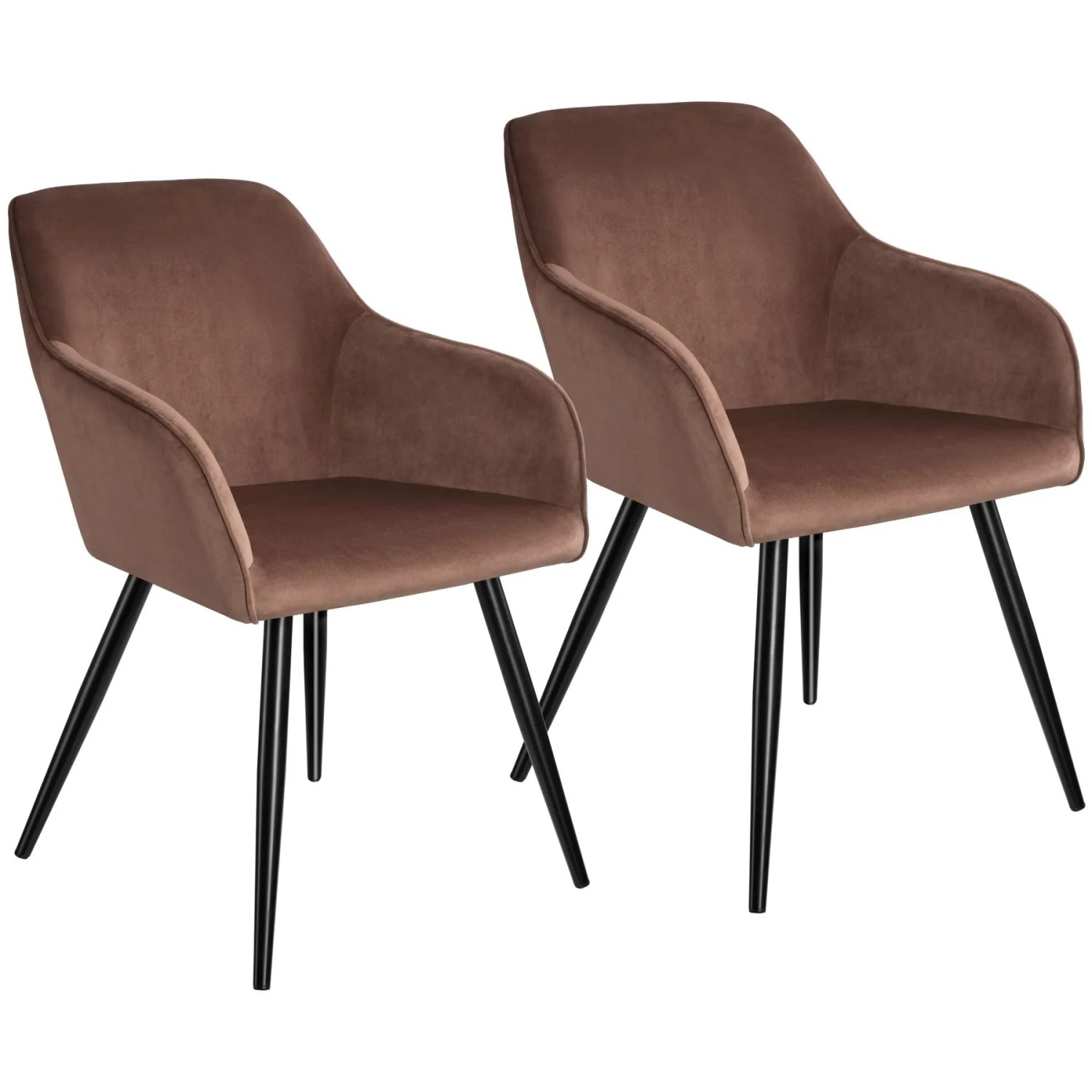 Tectake Esszimmerstuhl Marilyn Gepolstert  In Samtoptik Durchgehende Lehne 2Er Set 62 x 58 x 82 cm Braun Schwarz