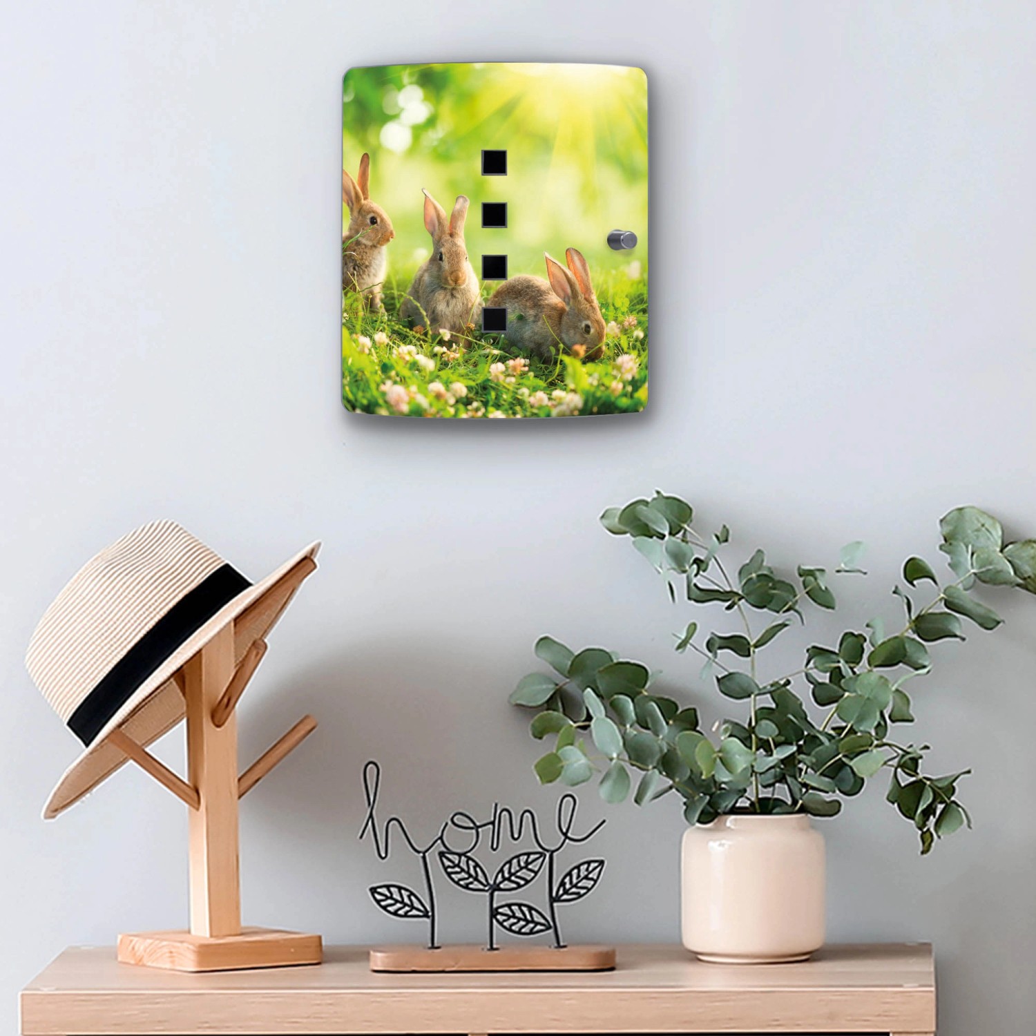 Banjado Schlüsselkasten Edelstahl mit Hasen Motiv, 24x21,5x7cm, für 10 Schlüssel.