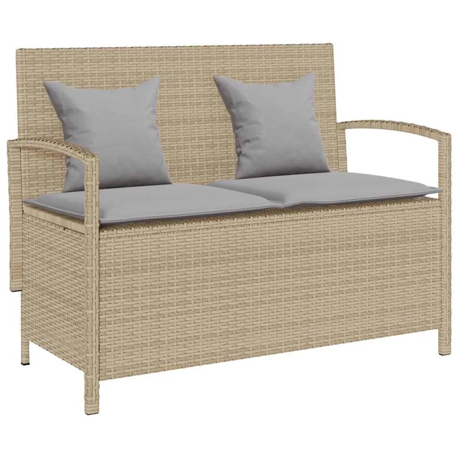 Furnicato Gartenbank Mit Stauraum Und Kissen Beige Poly Rattan