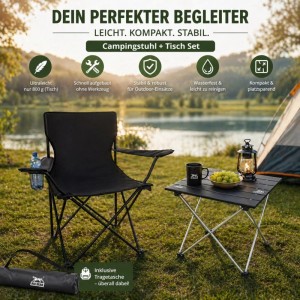 BigDean Campingstuhl Mit Tisch Set Klappbar Campingstuhl Faltbar Angelstuhl Campingtisch Camping Set