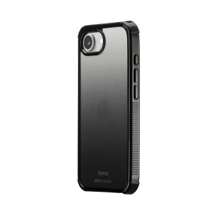 Schwarze Hama Handyhülle Extreme Protect für Apple iPhone. Transparentes Design, D3O-Schutz, verstärkte Ecken, griffige Seiten.