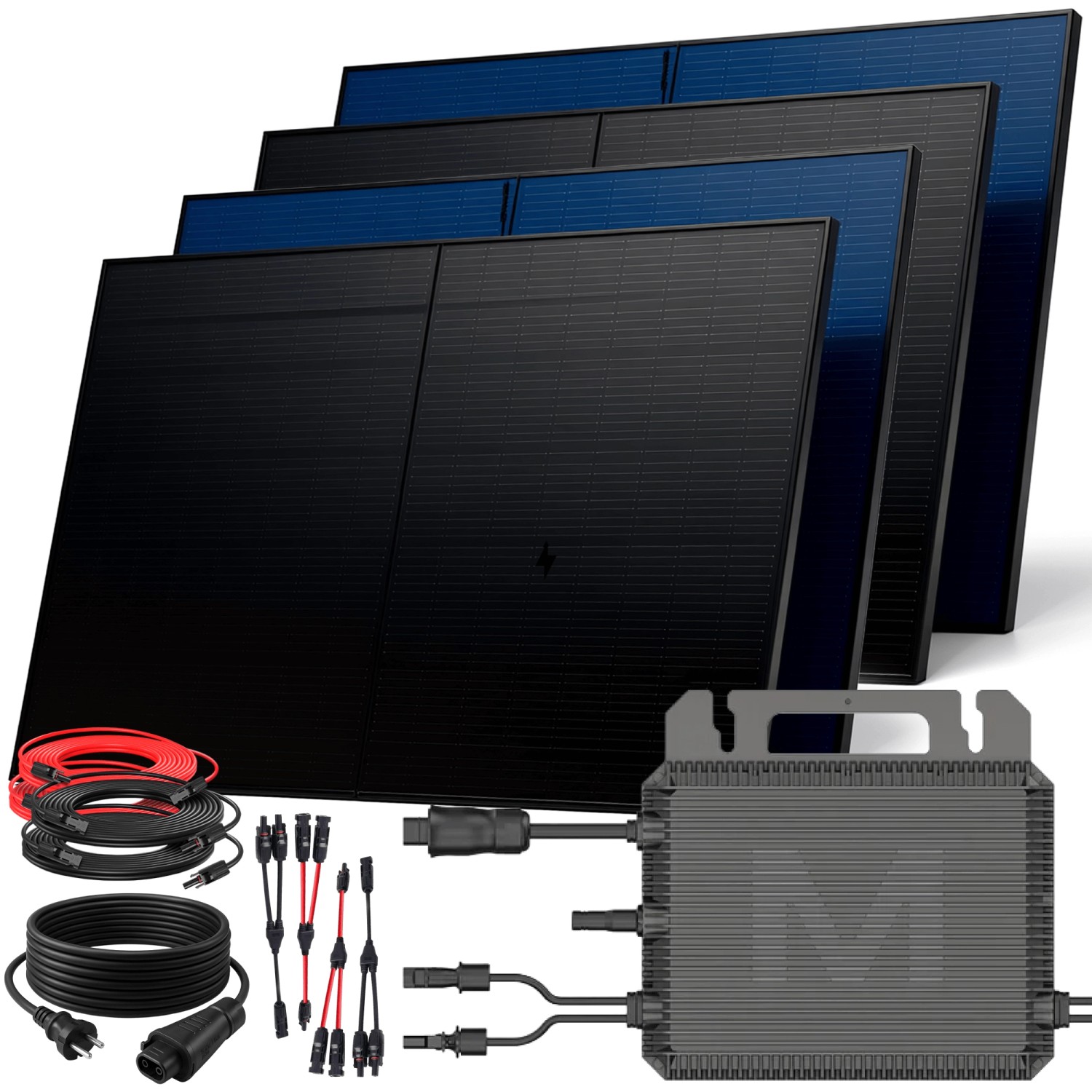 SUNNIVA Balkonkraftwerk 2000 W mit MARSTEK 800 W Wechselrichter inkl.5m Kabel 4x 500 W Solarmodule Bifazial Fullblack Gl...