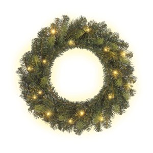 Ketola Kunsttannen Kranz 60 cm, grün, beleuchtet. Ideal für Tür & Wand. Wetterfestes PE Material mit warmweißen LEDs.