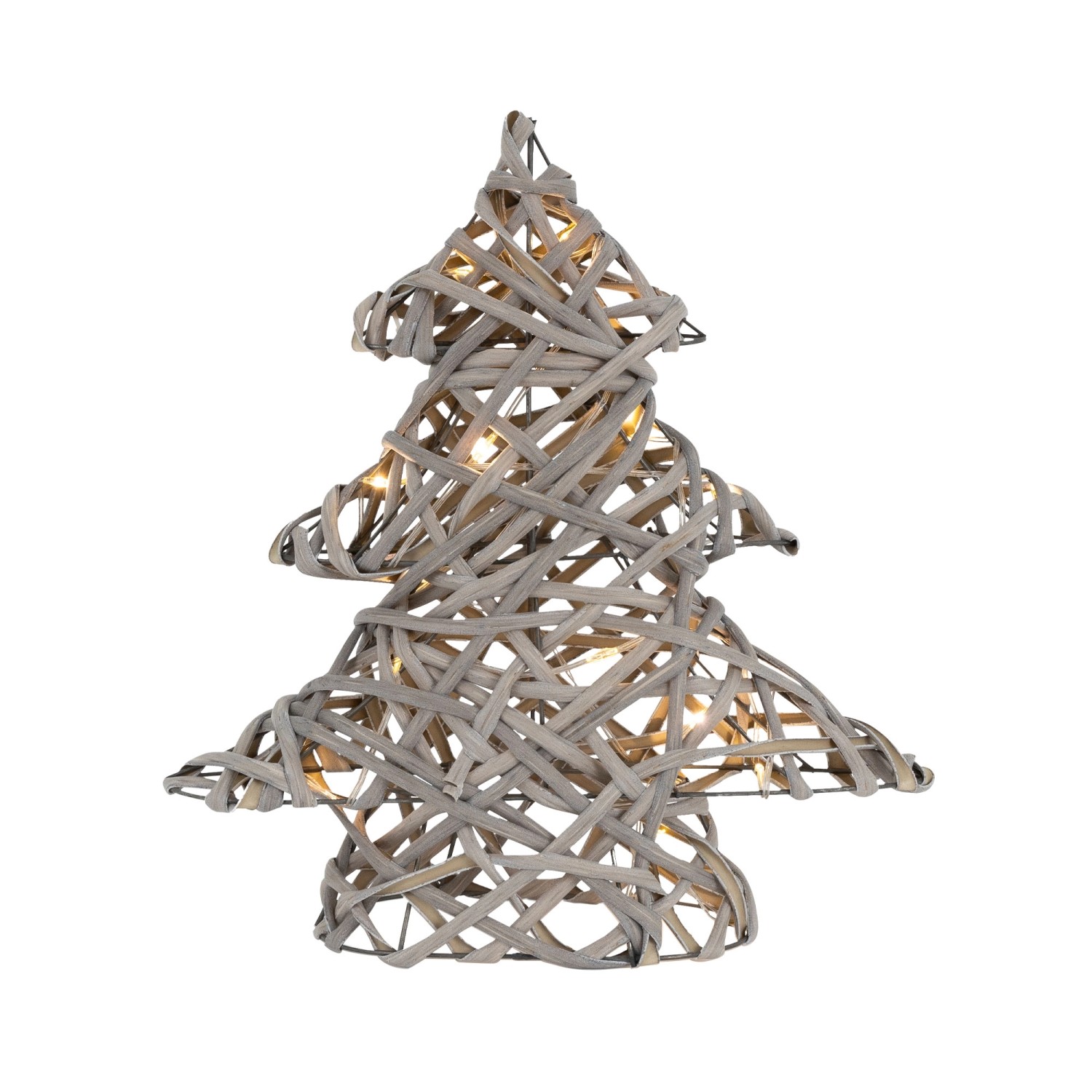 ECD Germany LED Deko Baum Weihnachten 15 Warmweißen LEDs 30cm Rattan-Metall Grau