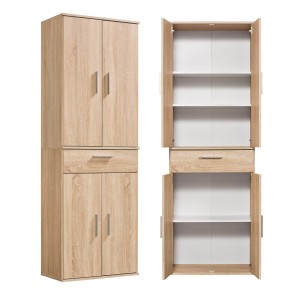 Brauner mokebo Büroschrank mit Türen, Schublade und Regalfächern.