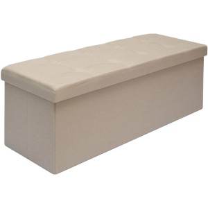 Beige DuneDesign Faltbare Sitzbank mit Truhe, 110x38x38 cm. Garderobenbank mit Stauraum.