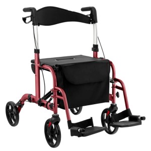 Costway Rollator Faltbar und Leicht mit Sitz 2-In-1 Rollstuhl Rot