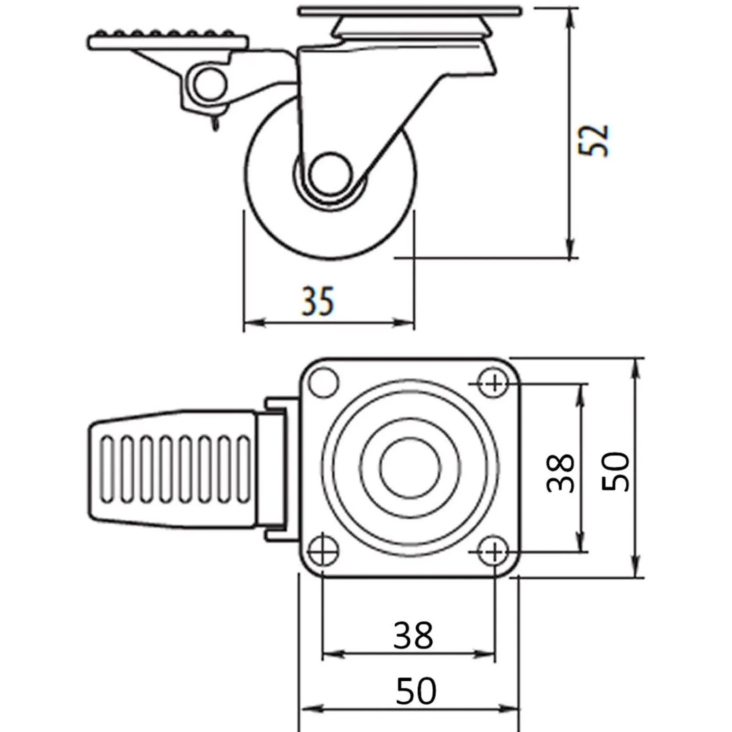 SOTECH Set 2 und 2 Möbelrolle KIEL Ø35 mm Transparent inkl. Schraubenset_5