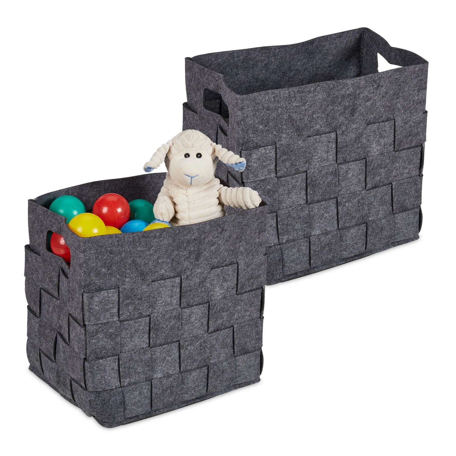 Relaxdays Aufbewahrungskorb Filz Grau Faltbar 30 cm x 30 cm x 24 cm 2er Set