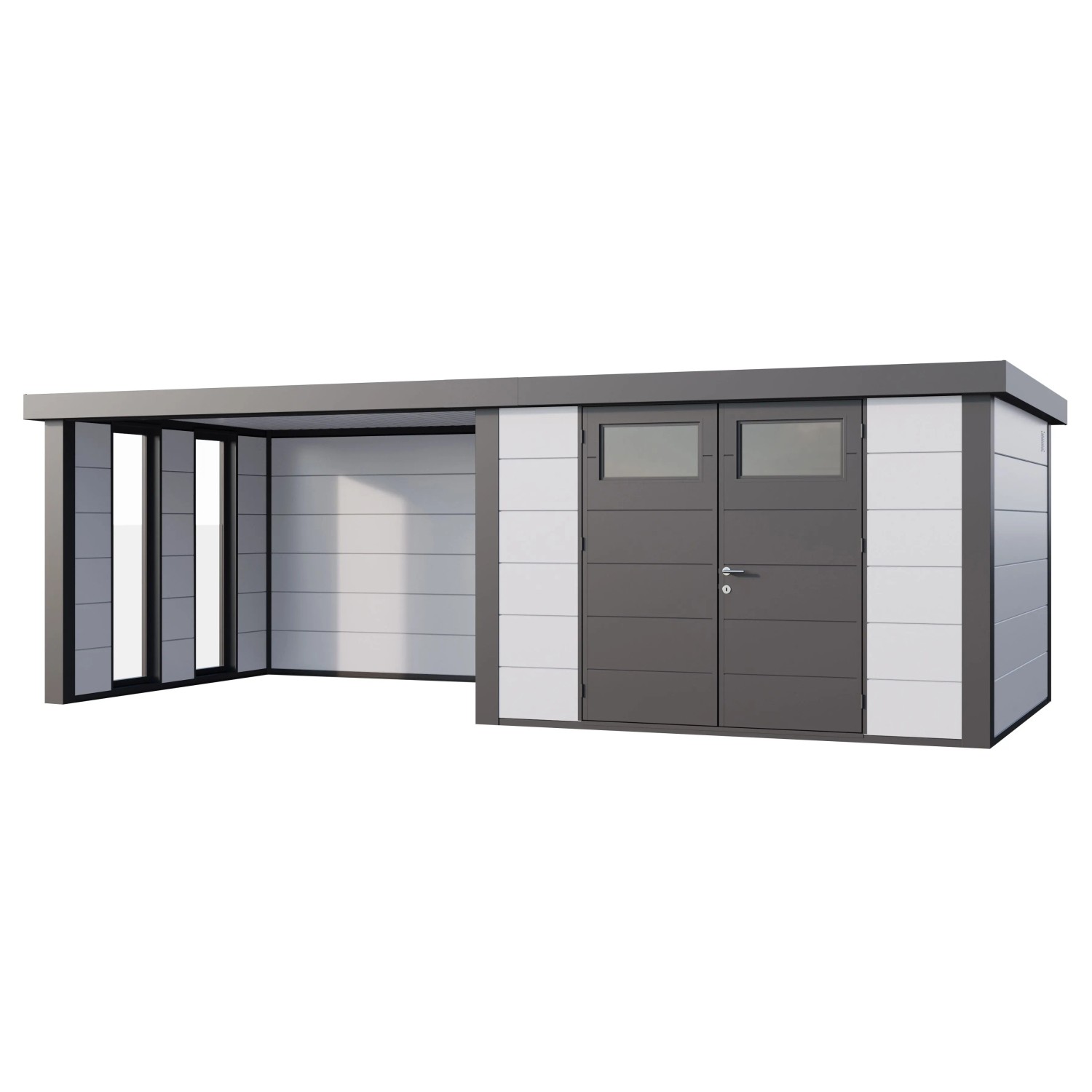 Gerätehaus Classico 3330 mit Lounge L Links m. Fenster 672 cm x 298 cm Weiß günstig online kaufen