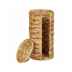 Relaxdays Toilettenpapier Aufbewahrung Wasserhyazinthe Eisen Natur mit Deckel für 3 Rollen 34 cm x 18 cm 0,6 kg