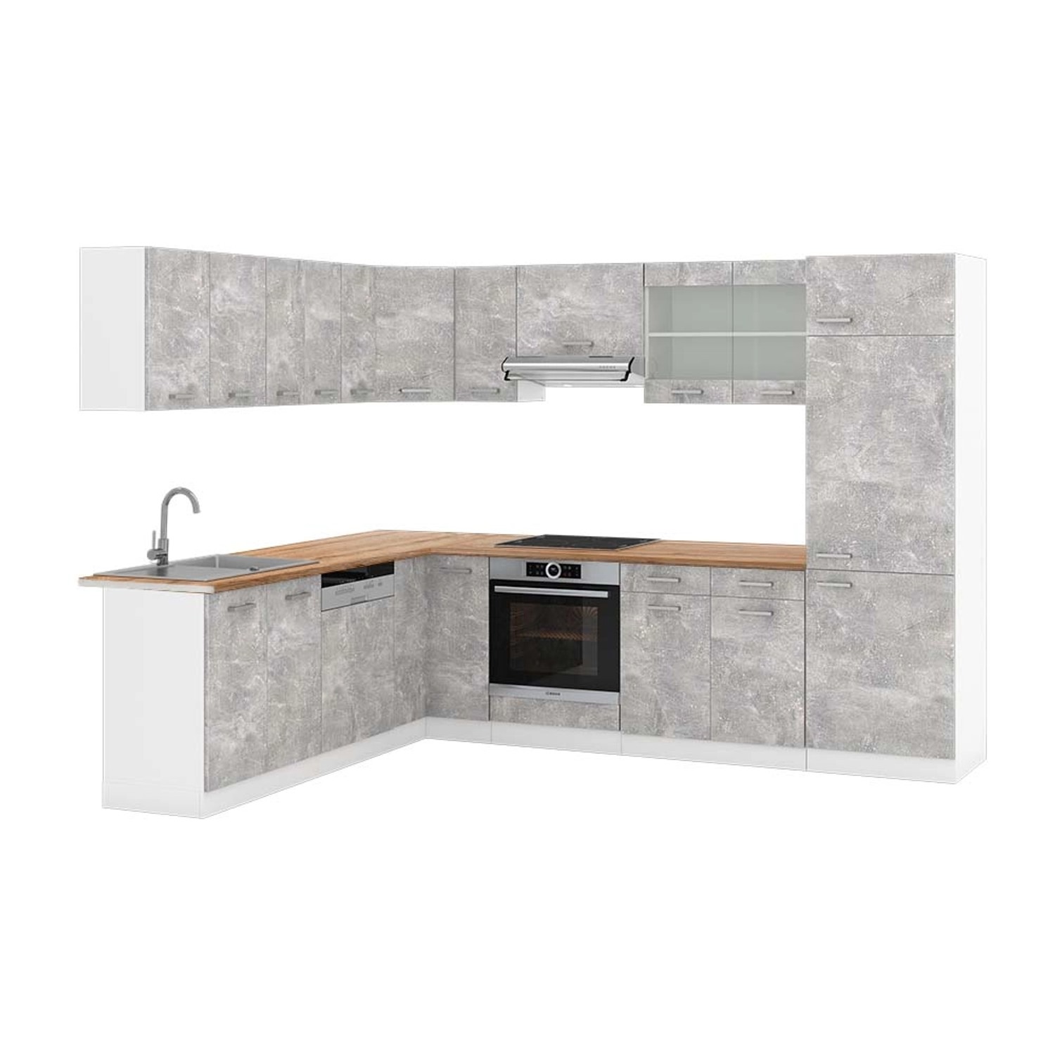 Vicco R-Line Eckküche Beton/Weiß 227 x 287 cm AP Eiche