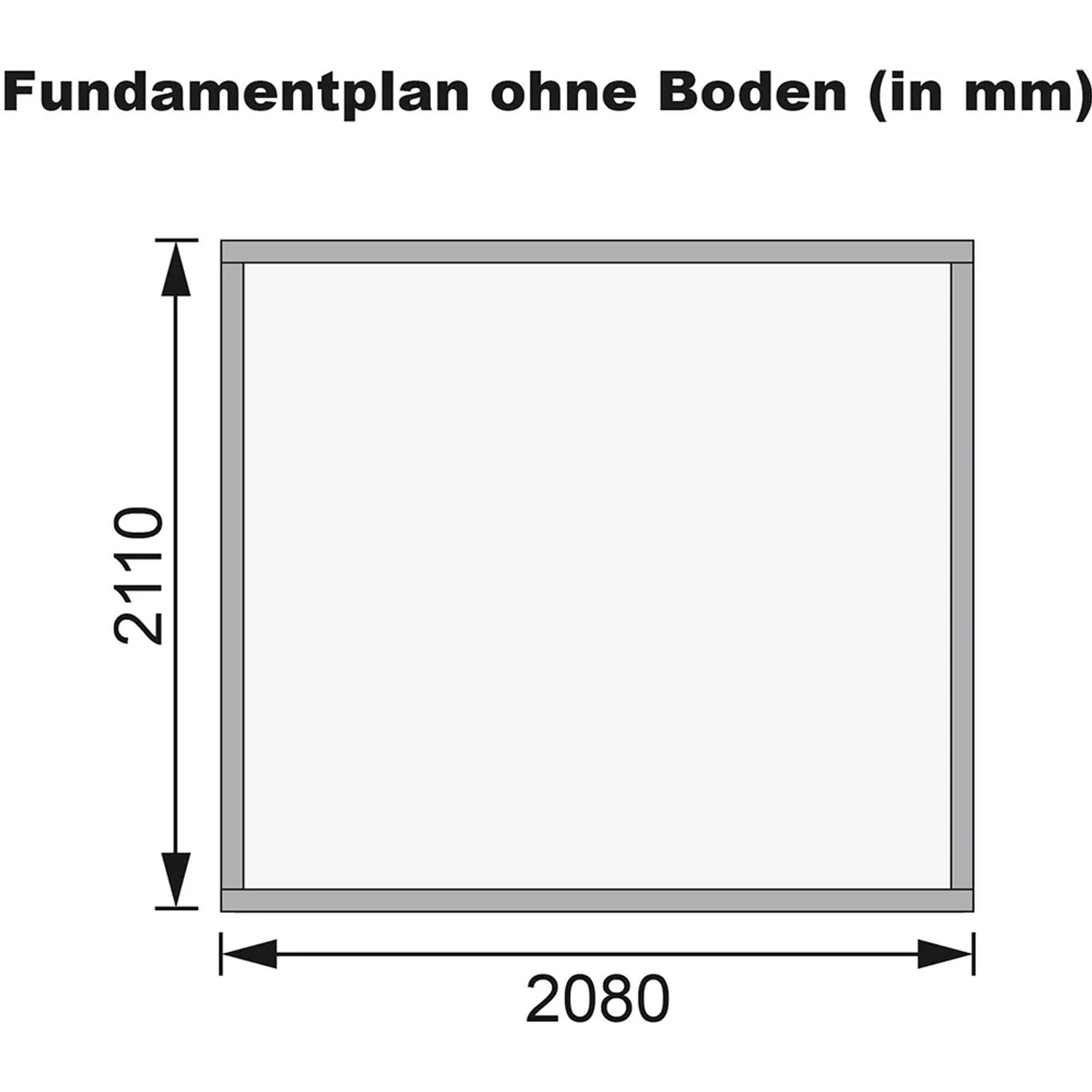Fundamentplan des Karibu Holz-Gartenhauses Neuenburg 2 (208x210cm) ohne Boden.