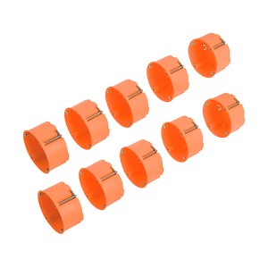 10 orangefarbene Hohlwanddosen, 35 mm tief, für Schalter und Steckdosen.