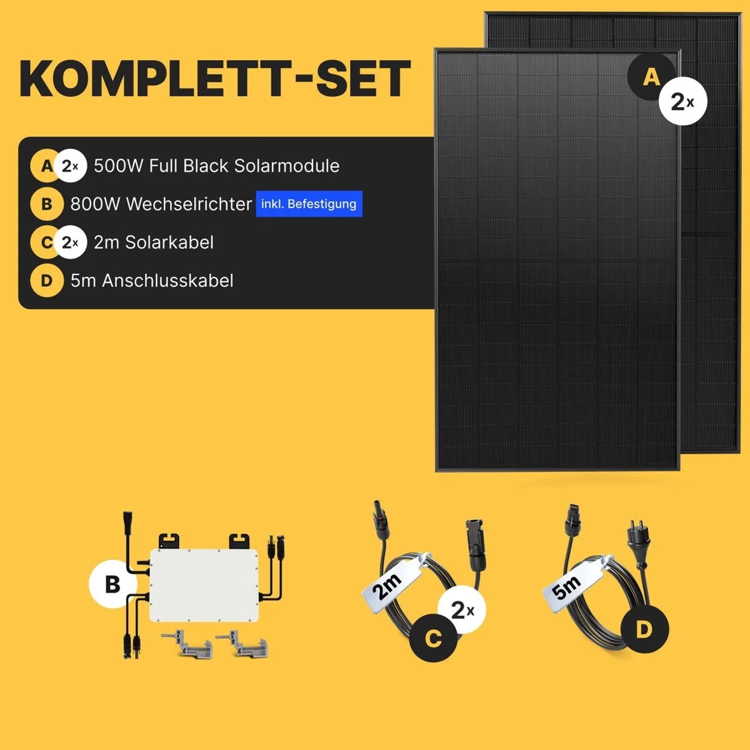 Solakon Balkonkraftwerk 1000W Solaranlage Steckerfertig Komplettset Photovoltaik Anlage 800W Kabellänge 5m_2