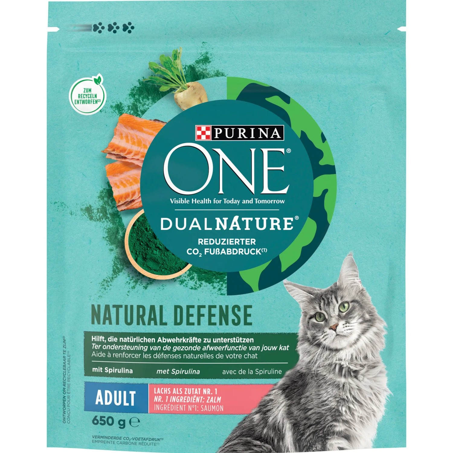 Purina One Katzenfutter DualNature Spirulina ausgewachsene K. reich a.Lachs 650g