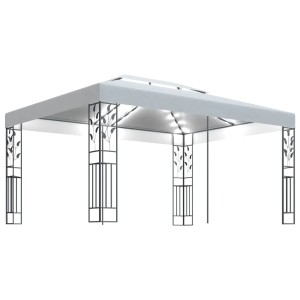 Weißer vidaXL Pavillon 3x4 m mit Doppeldach und LED-Lichterkette für Garten & Terrasse.