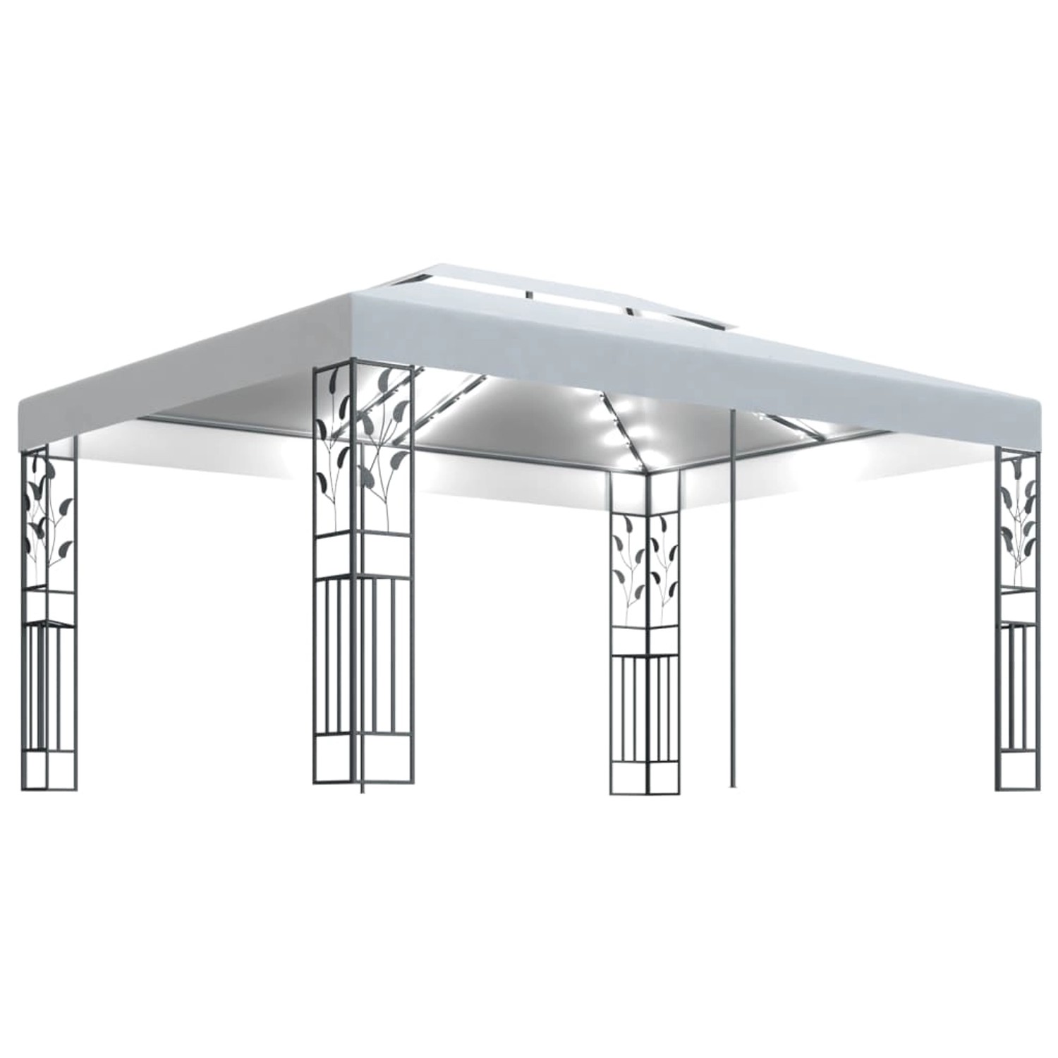 vidaXL Pavillon mit Doppeldach & LED-Lichterkette 3x4 m Weiß