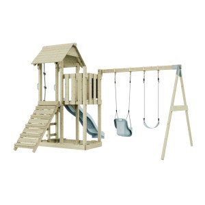 PolarPlay Babyschaukel Uppsala Eisblau mit Spielturm, Rutsche und Schaukel für Kinder.