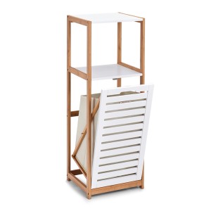 Zeller Standregal mit Wäschesammler aus Bambus und weißem MDF, 98x33x36 cm.