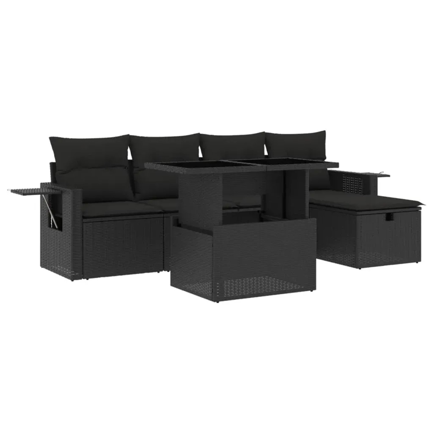 vidaXL 6-Tlg Garten-Sofagarnitur mit Kissen Schwarz Poly Rattan 3274965