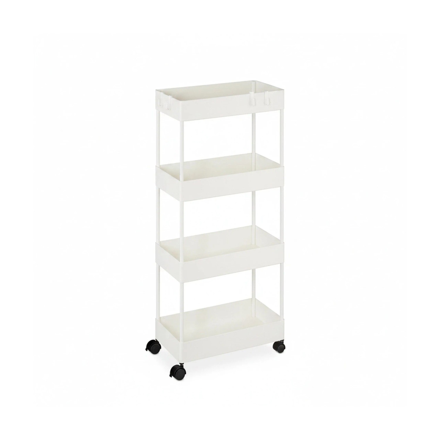 Relaxdays Rollwagen Kunststoff Edelstahl Weiß 4 Ebenen Mit Rollen 93 cm x 40 cm x 22 cm 2,3 kg