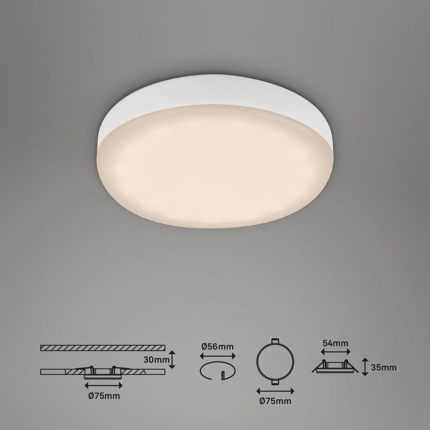 Briloner LED-Einbaustrahler Plat 3er-Set, weiß, warmweiß, Ø 7,5cm. Spritzwassergeschützt, ideal für Bad.