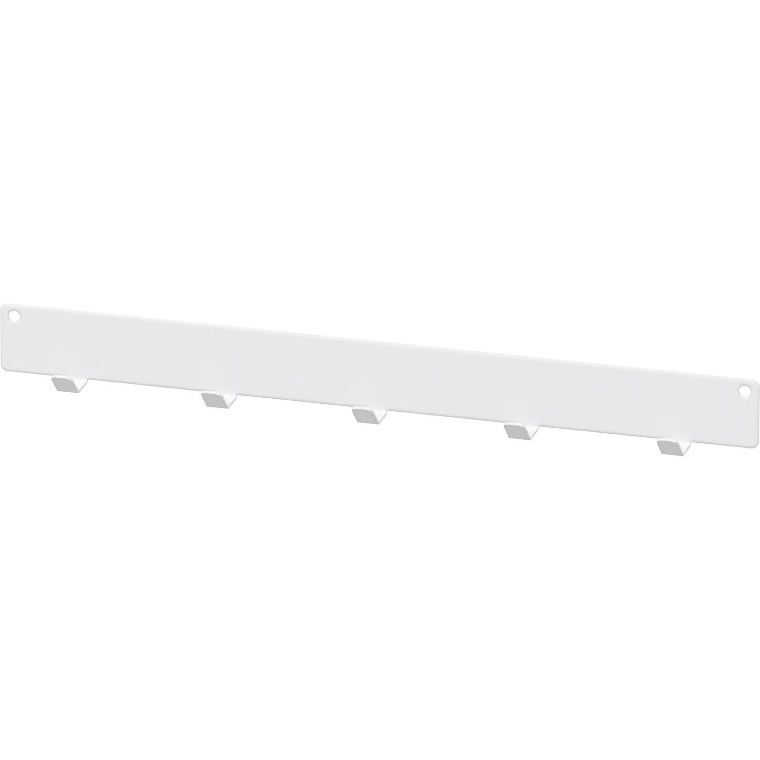 Weiße Vauth-Sagel Hakenleiste mit 5 Haken aus pulverbeschichtetem Stahl, 432 mm, für platzsparende Aufbewahrung.