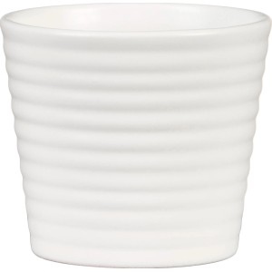 Scheurich Übertopf Expressive 937, Ø 9 cm, weiß, mit horizontalen Rillen.