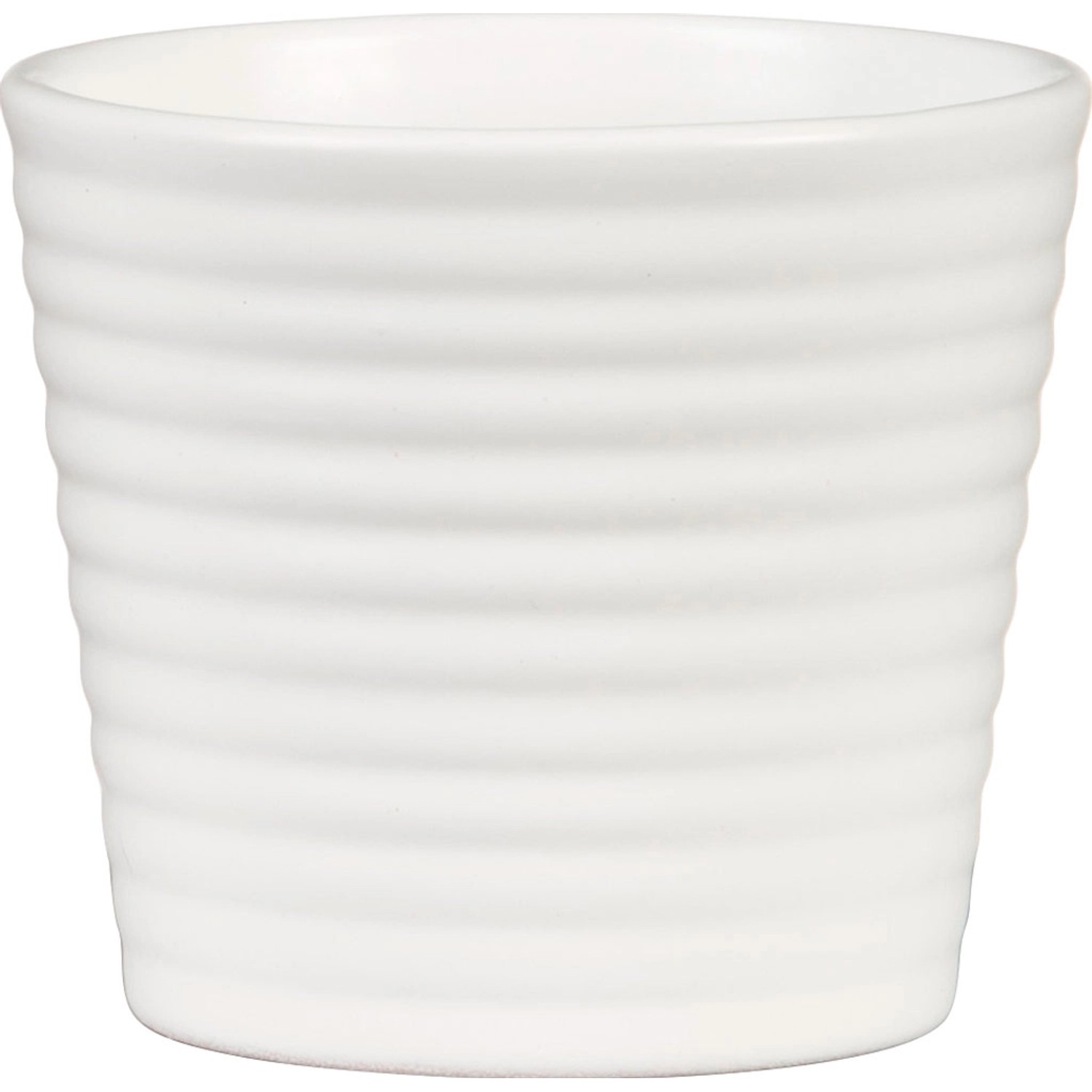 Scheurich Übertopf Expressive 937, Ø 9 cm, weiß, mit horizontalen Rillen.