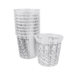 Set aus 10 transparenten DD Composite Mischbechern (350ml) mit Messskala für Farben und Lacke.