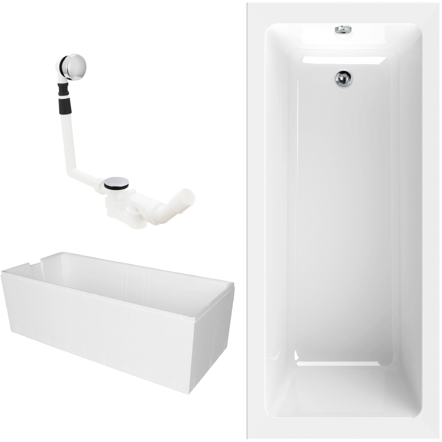 Calmwaters Rechteckwanne Modern Square 180x80 cm Set Wannenträger & Ablaufgarnitur 99000166