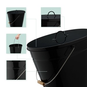 Relaxdays Ascheeimer Stahl Schwarz mit Deckel 34 cm x 35 cm x 35 cm 1,2 kg