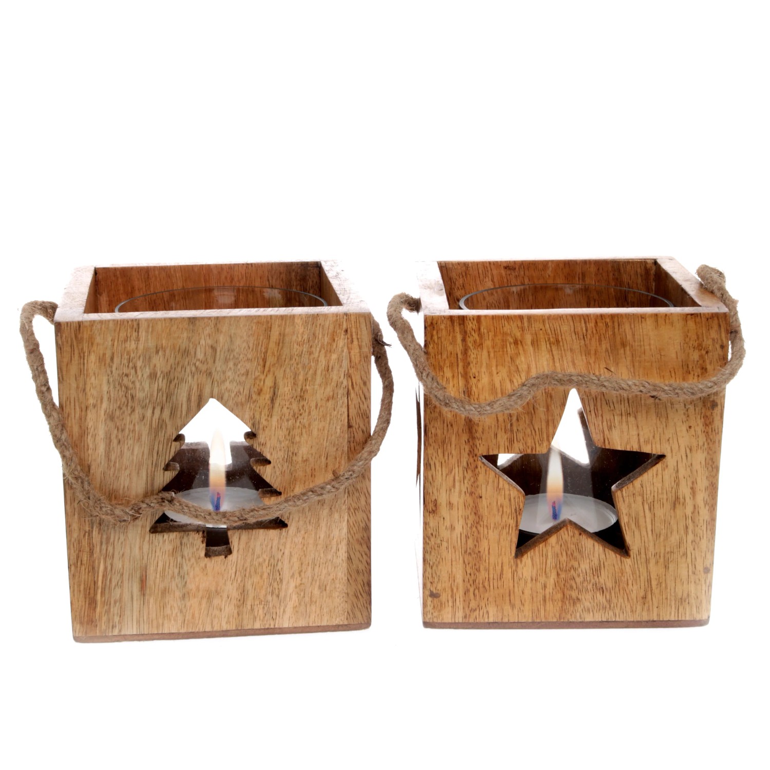 Windlicht Würfel aus Mangoholz 2-fach Sortiert 14 cm Holz