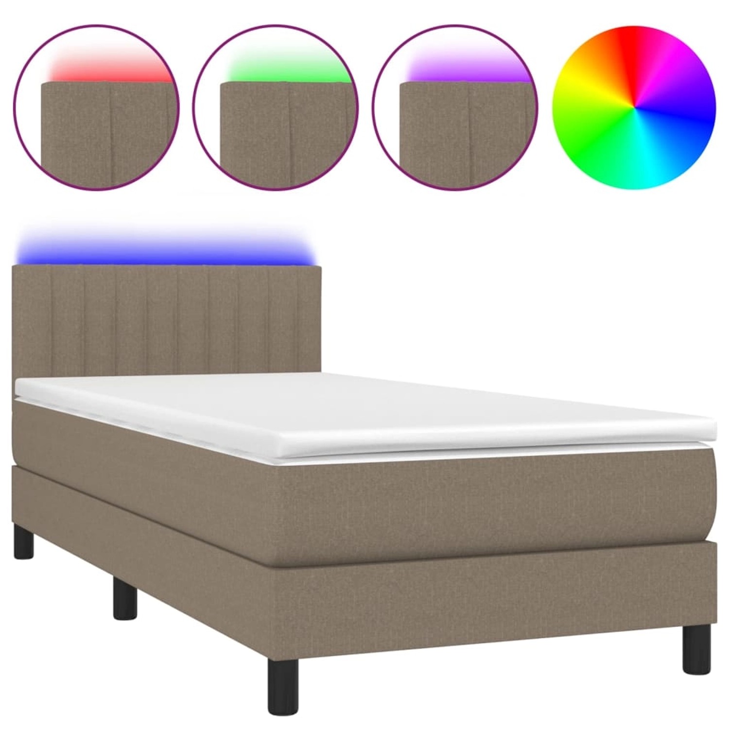 vidaXL Boxspringbett mit Matratze & LED Taupe 90x200 cm Stoff 3133289 günstig online kaufen