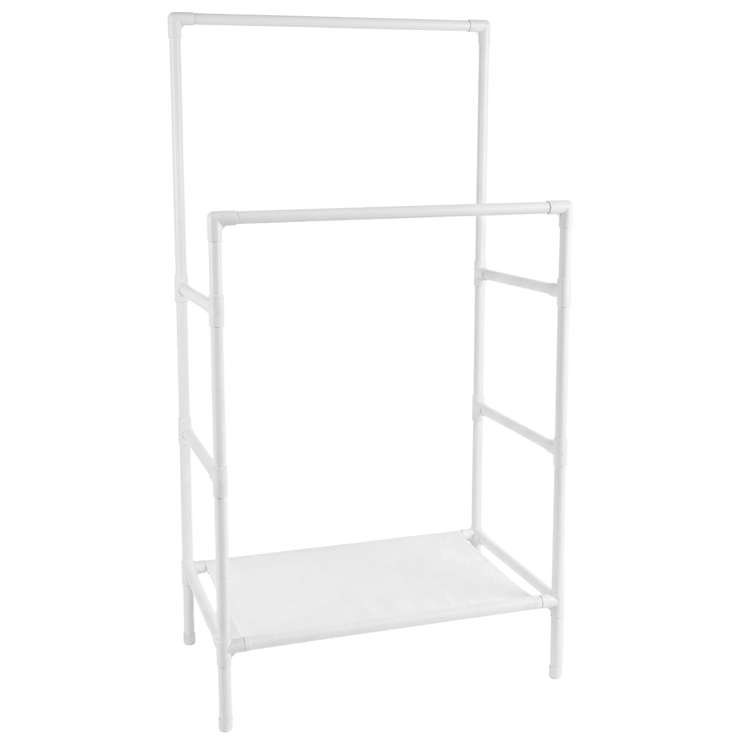 Relaxdays Kleiderständer Stahl Kunststoff Weiß Freistehend Stecksystem mit 2 Ablagen 157 cm x 85 cm x 46 cm