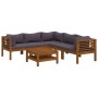 vidaXL 6-tlg. Garten Lounge Set aus Akazienholz mit dunkelgrauen Auflagen und Tisch.
