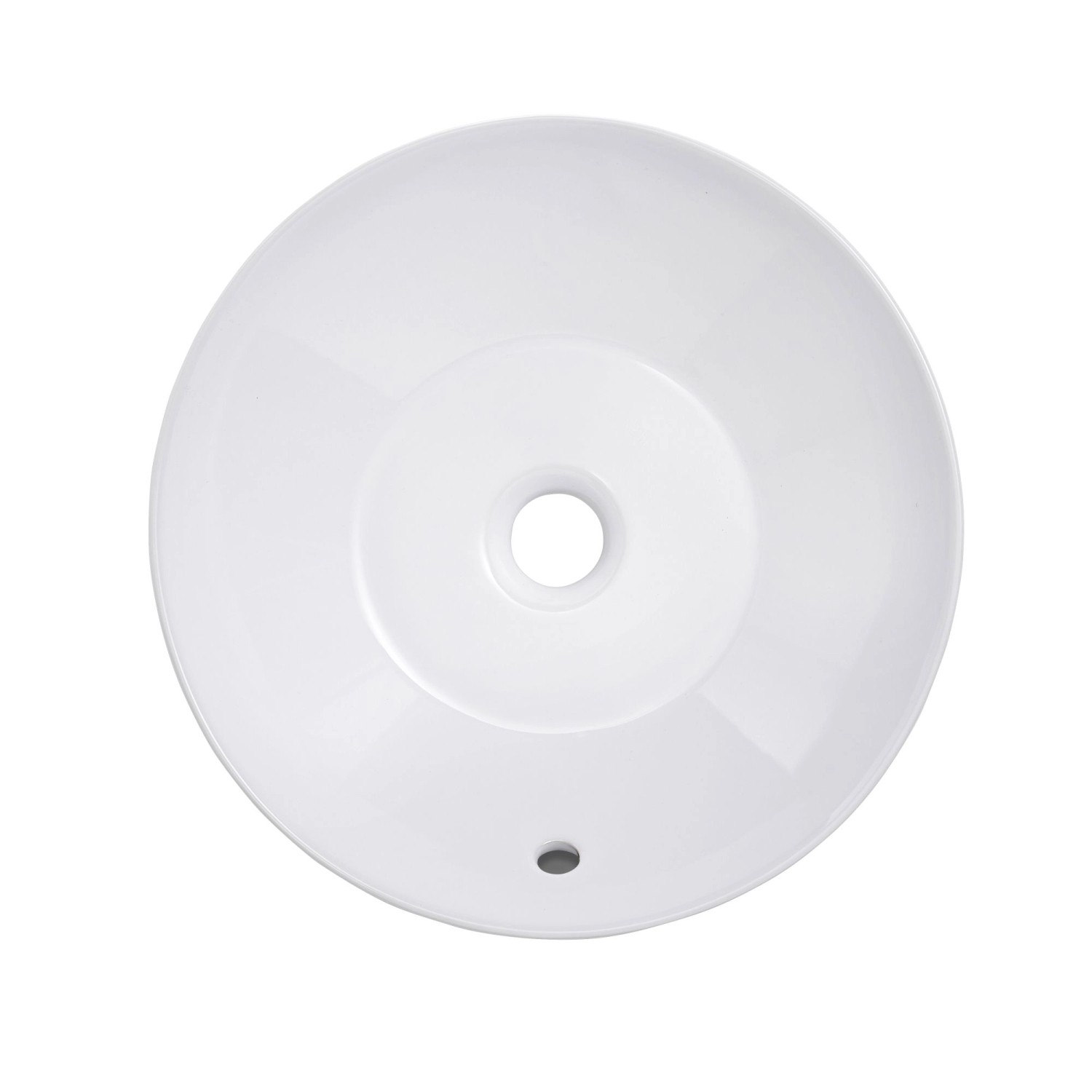 Rundes, weißes Schöner Wohnen Aufsatzwaschbecken Beco, 38 cm Durchmesser, aus Keramik.