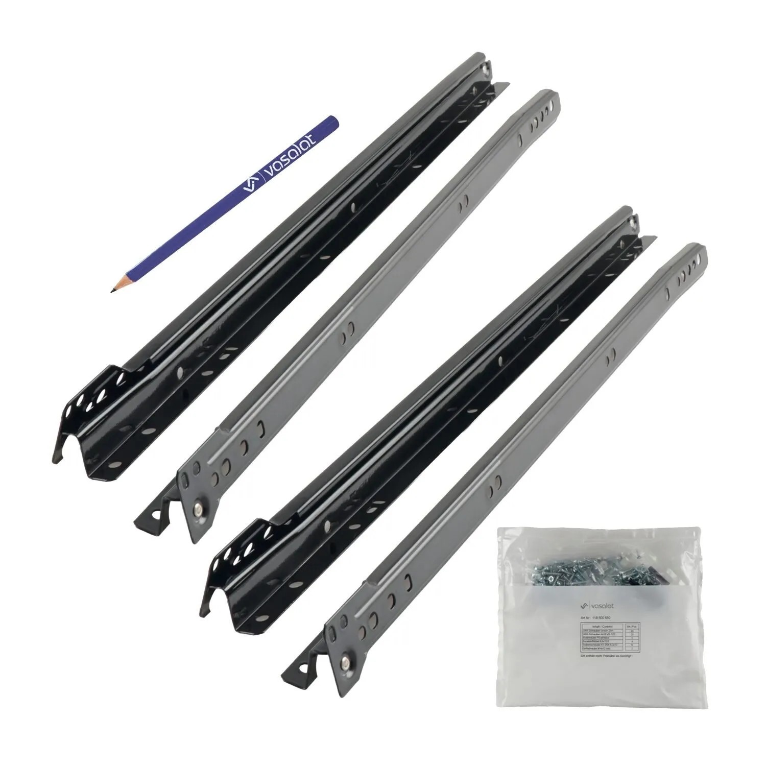 vasalat Set Rollschubführung Schubladenschienen 450mm Teilauszug Schubladenauszüge