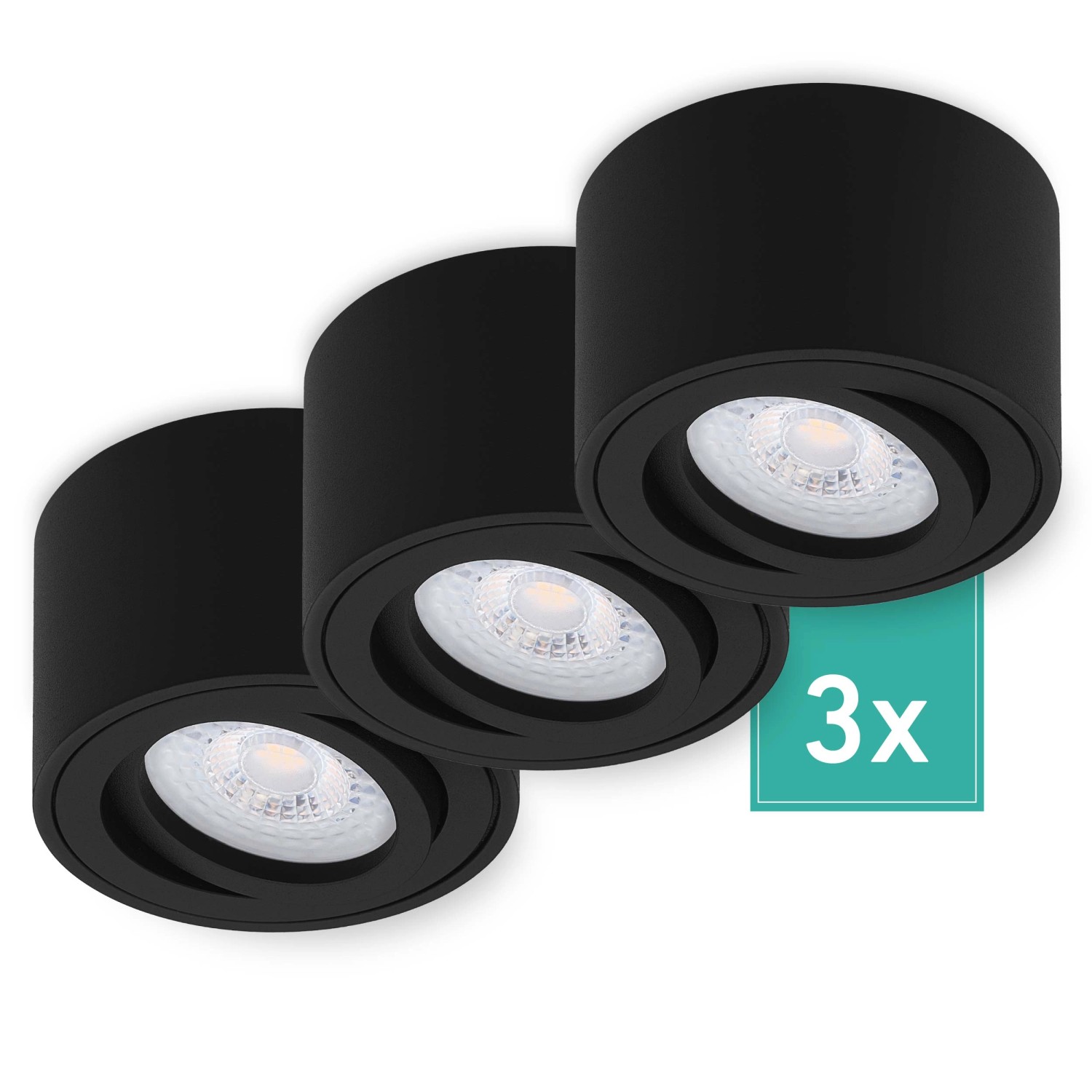 Oktaplex 3er Set Aufbauspot Lile S inkl. LED-Module 3-Step Dimmbar Warmweiß 2700K 230V Alu Schwarz