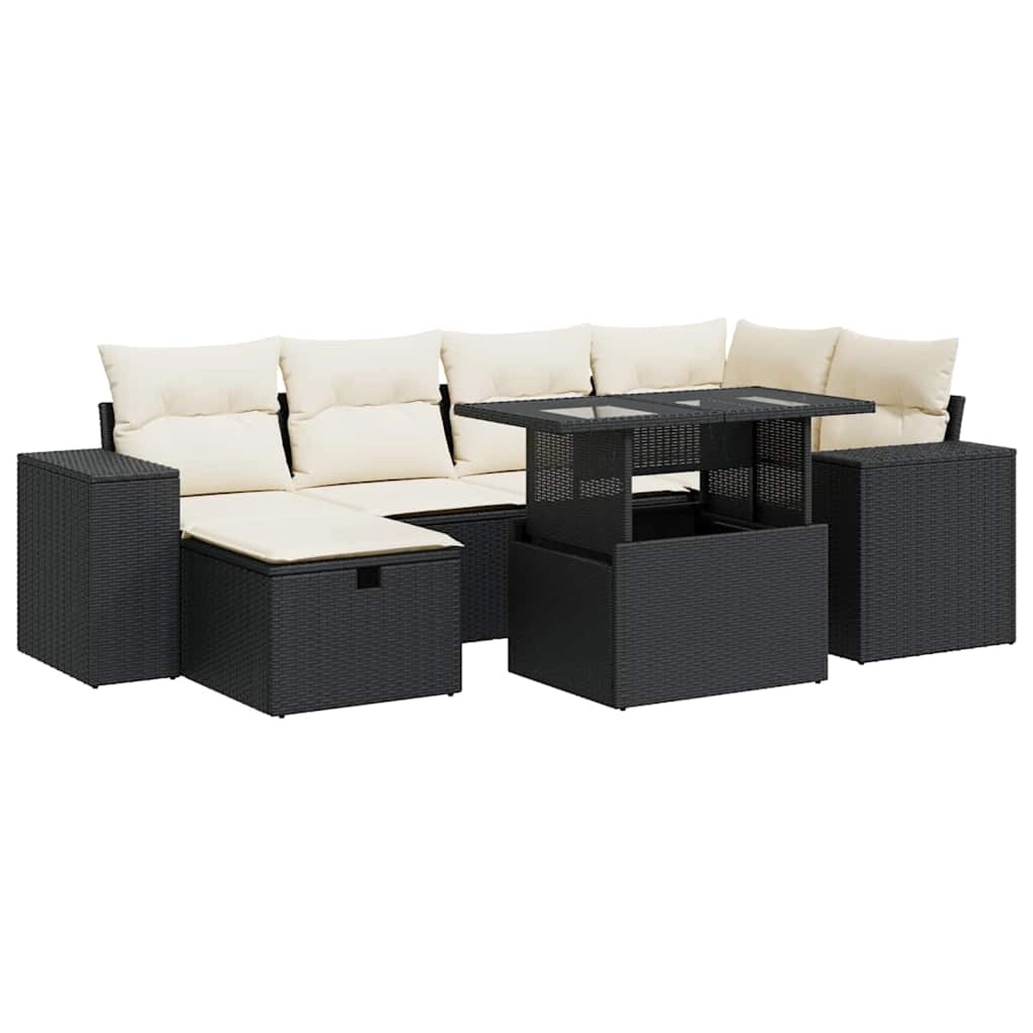 vidaXL 8-Tlg Garten-Sofagarnitur mit Kissen Schwarz Poly Rattan 3327936