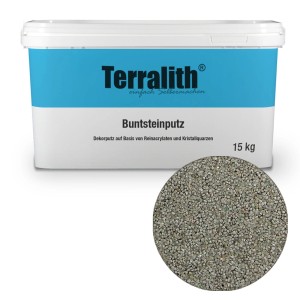Terralith Buntsteinputz Mosaikputz 2mm, 15kg Eimer, Farbe Grau. Dekorputz für Innen und Außen.