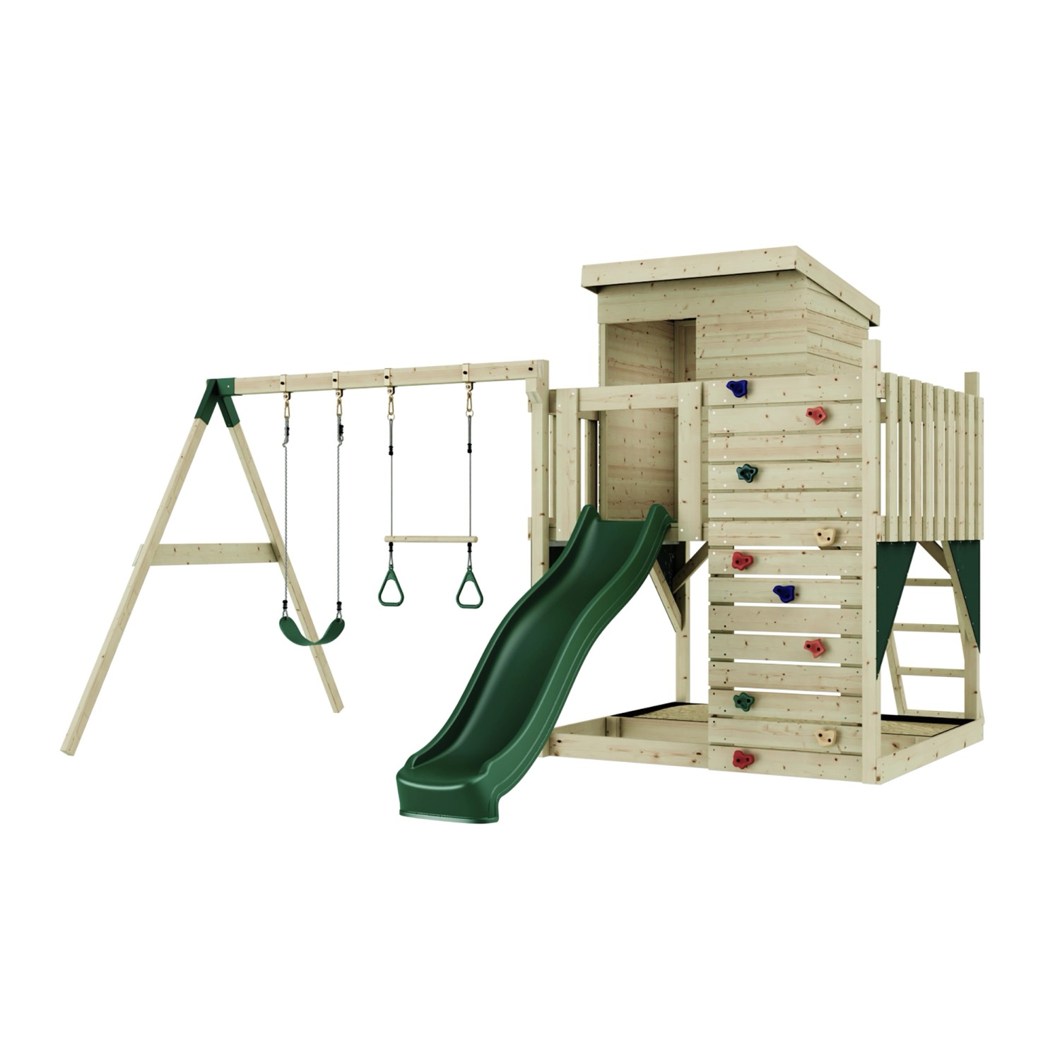 PolarPlay Spielturm Björn, mit Trapezstange, Dunkelgrün