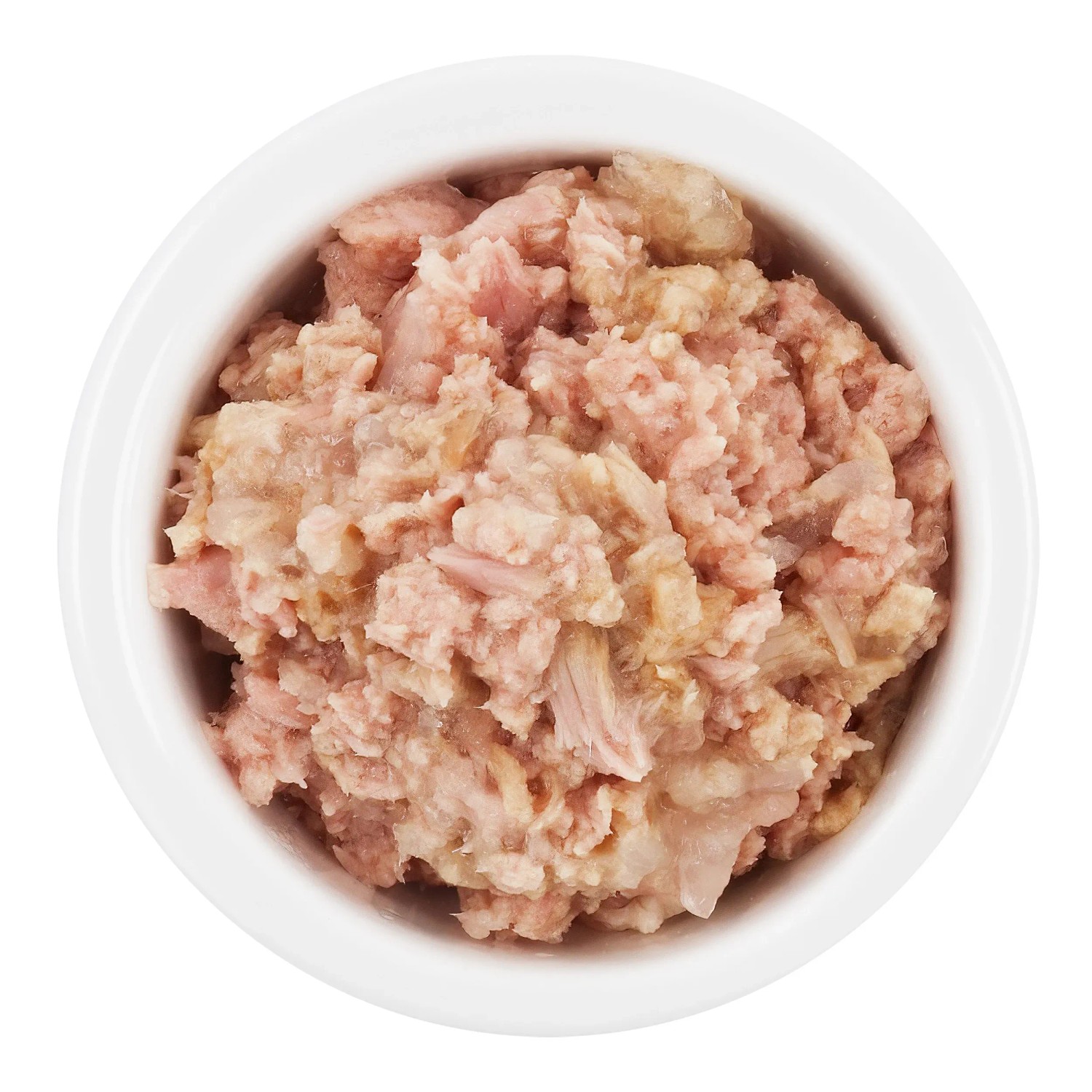 Lucky Lou Katzen-Nassfutter Thunfisch & Hühnchen in Jelly, serviert in einer weißen Schale.