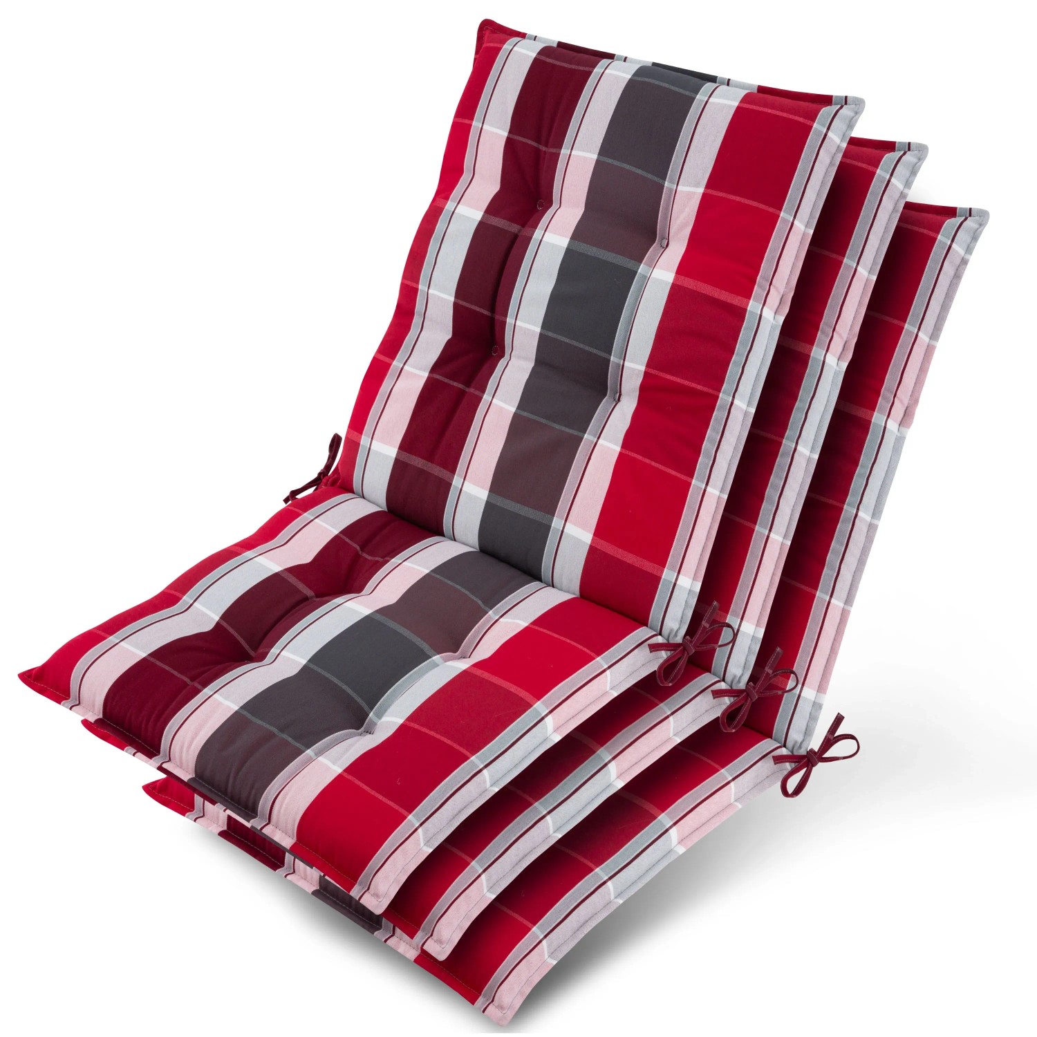 Beautissu 3x Niederlehner Sun-NL Auflage 100x50x8cm Rot-Anthrazit-Gestreift