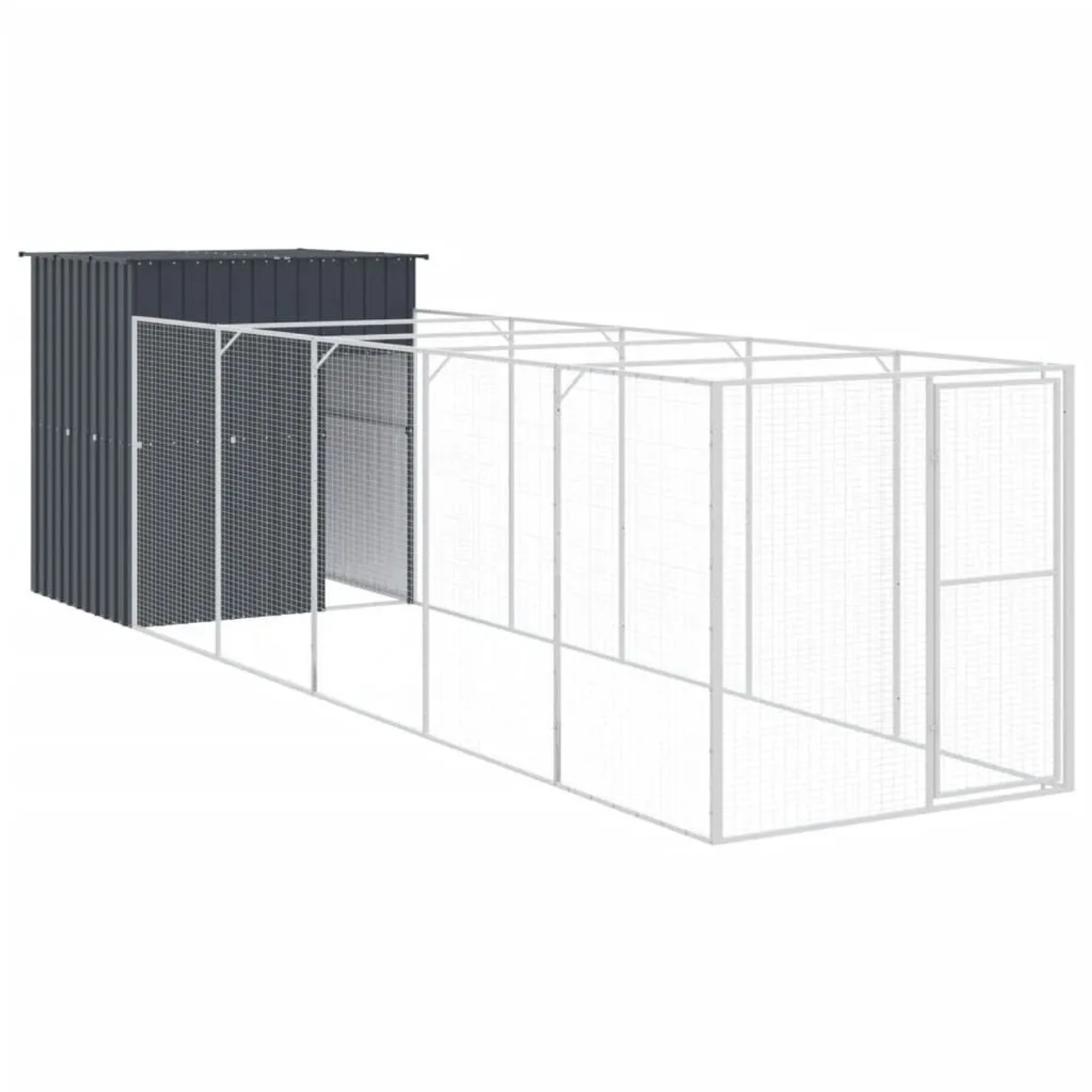 vidaXL Hundehütte mit Auslauf Anthrazit 165x659x181cm Verzinkter Stahl 3189100